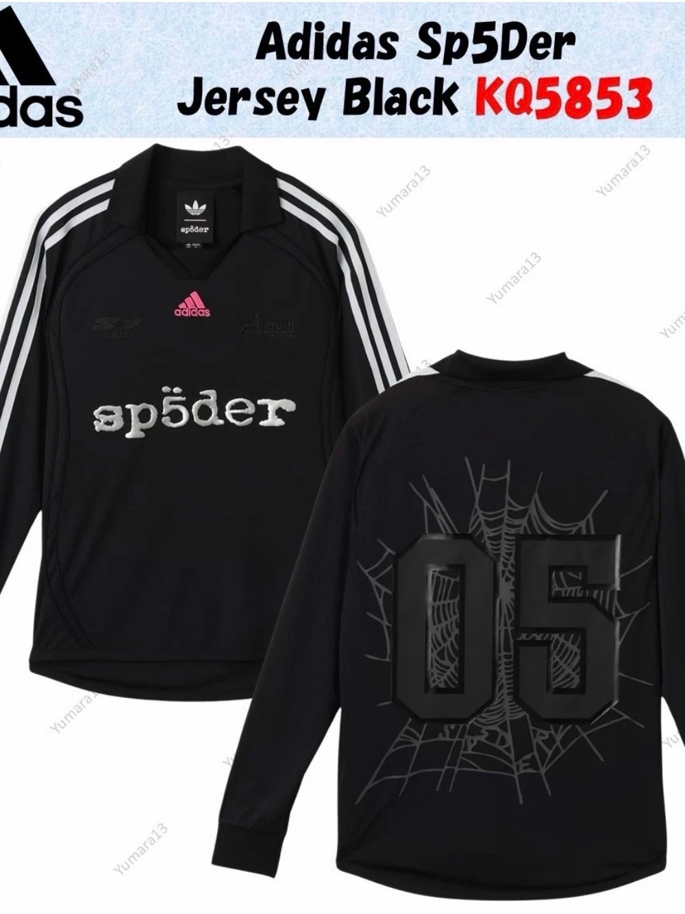 adidas Black Jersey with Pink Logo and White 'sp5der' Graphic